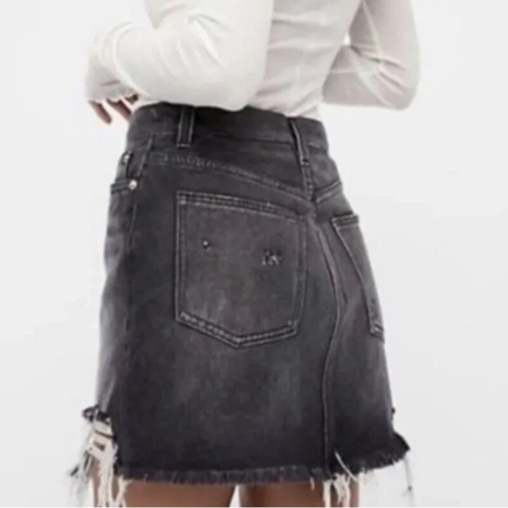We the Free black denim distressed mini skirt, size 24 - Picture 2 of 8